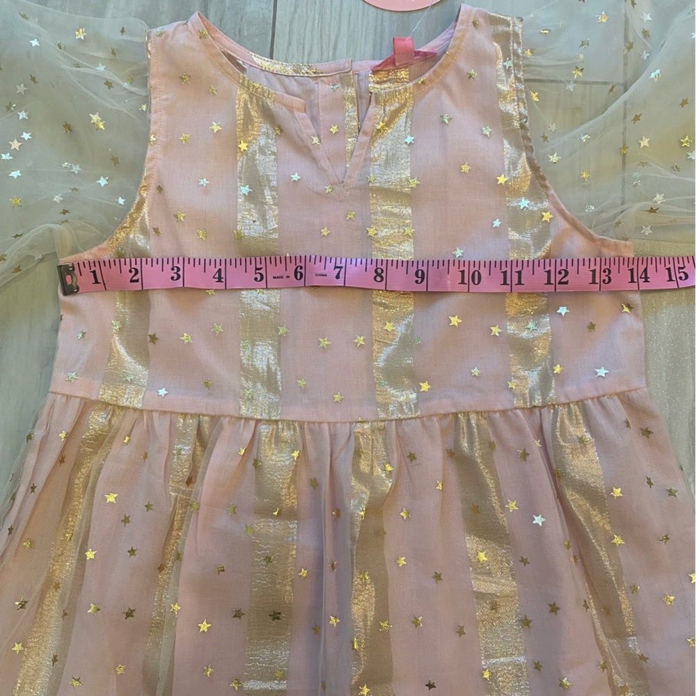 NWT Bisby Madaket Light Pink and Gold Metallic Stripes and Stars Dress, girls 12 - Picture 8 of 13